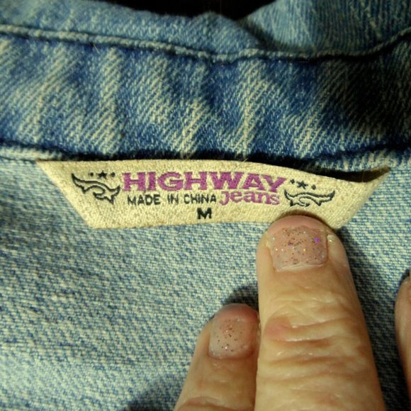 HIGHWAY JEANS Jacket Jr. M button up Medium wash denim coat Crop length Cover Up - Picture 5 of 5